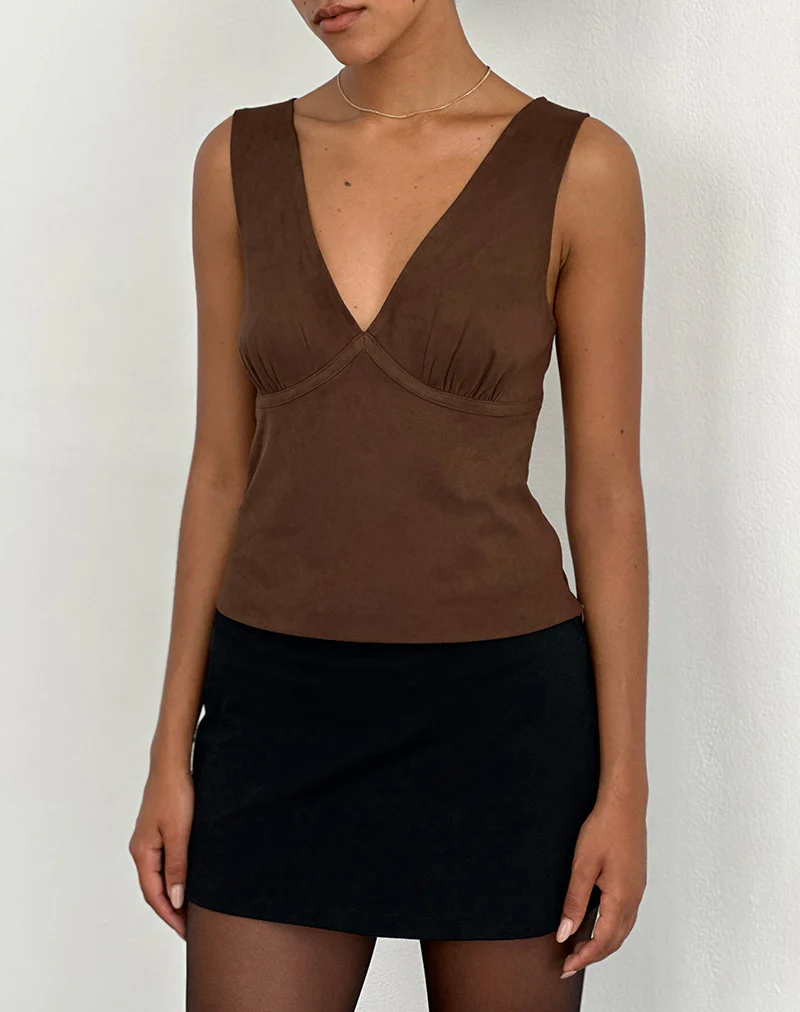 Vishata Top in Faux Suede Brown
