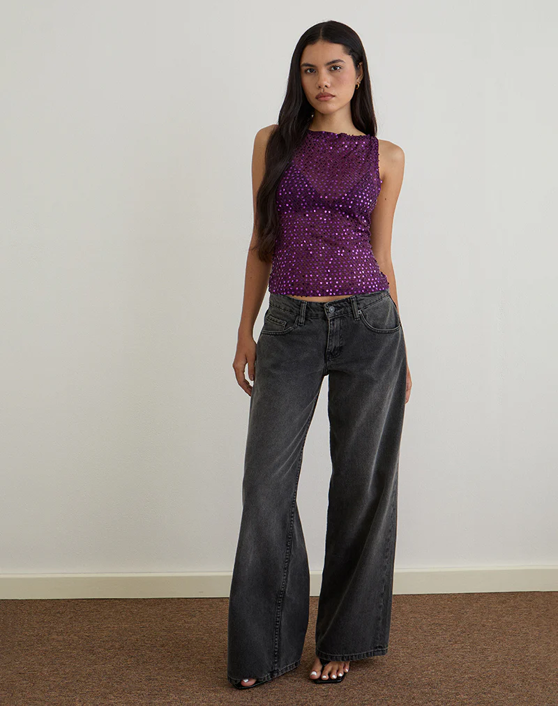 Dudley Vest Top in Sequin Knit Plum Wine