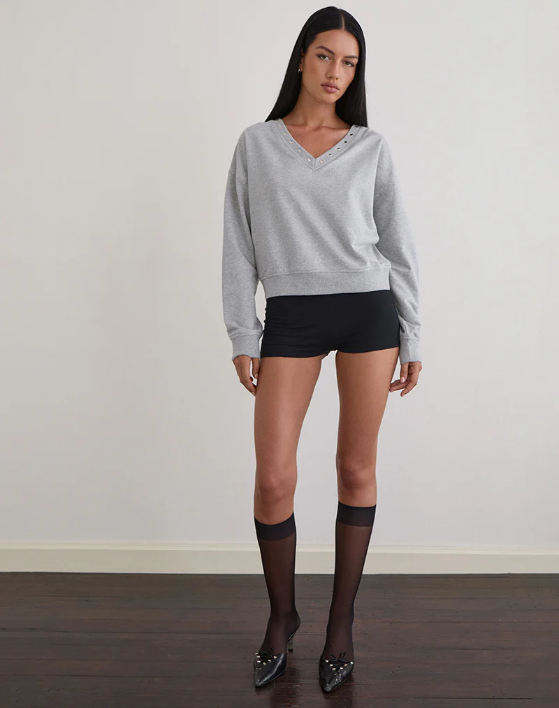 Lazuly Slim Sweatshirt in Grey Marl with Studs