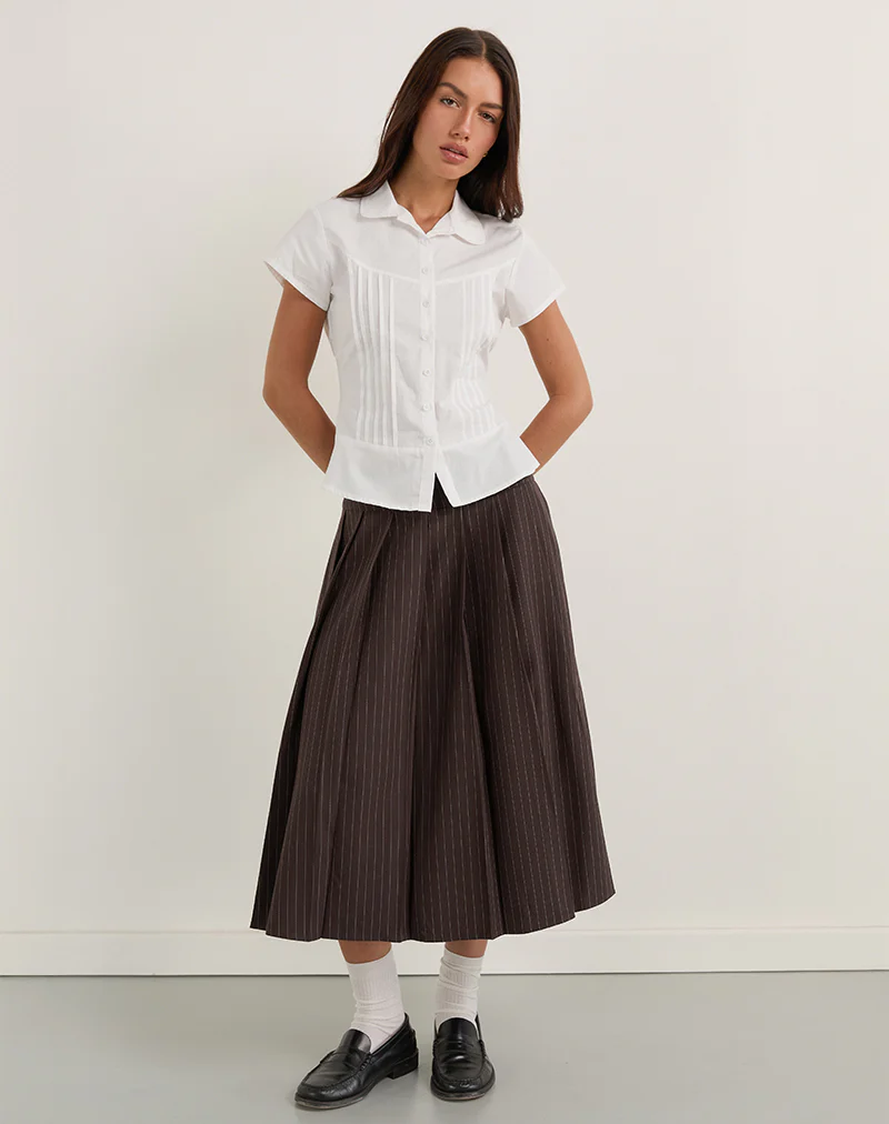 Tisrah Skirt in Dark Brown Pinstripe
