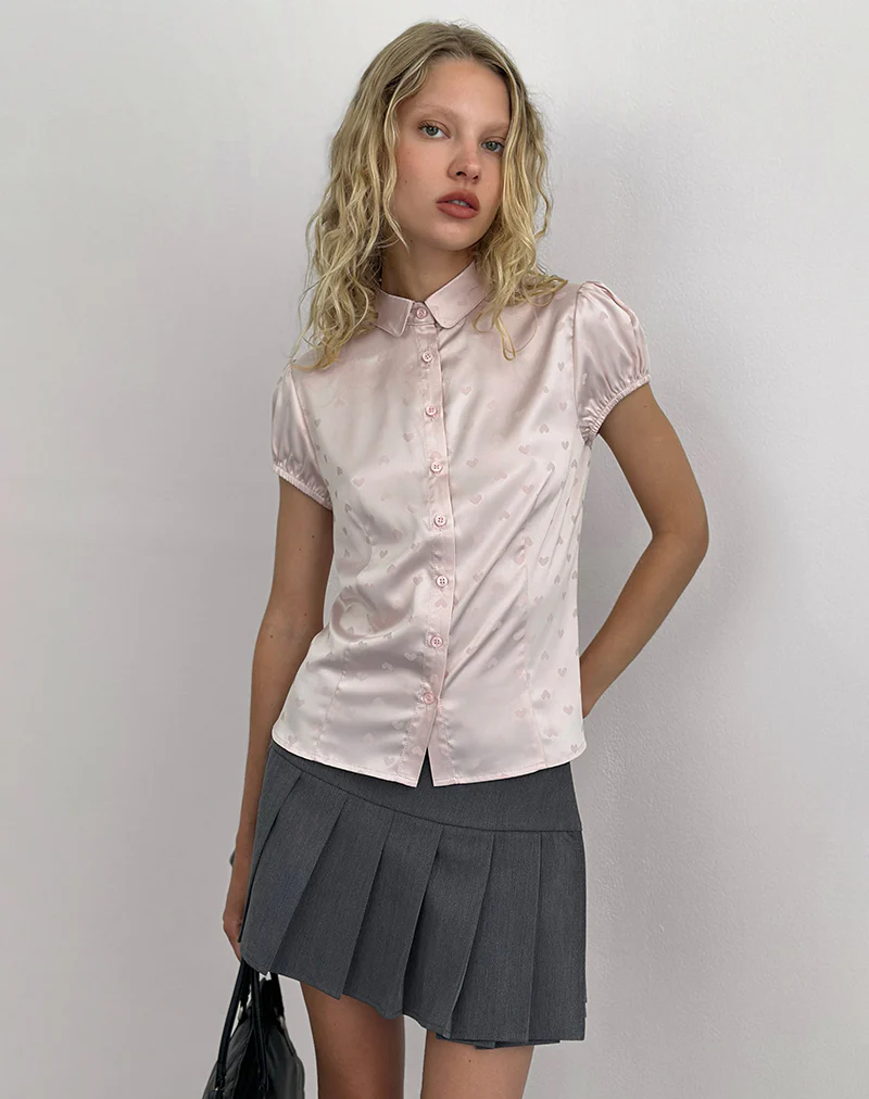Meline Blouse in Satin Jacquard Pink