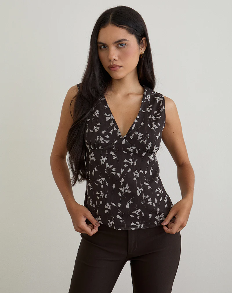 Asali Top in Flower Chiffon Brown