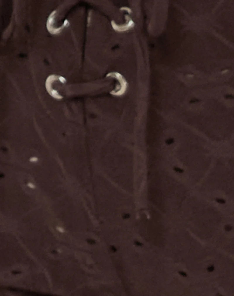 Dan Tie Front Flared Trousers in Broderie Brown