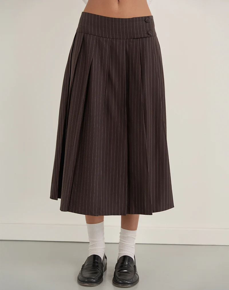 Tisrah Skirt in Dark Brown Pinstripe