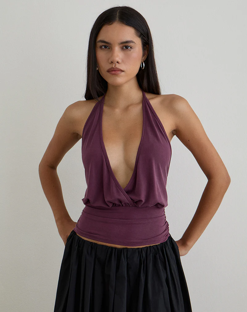 Sherlyn Halter Top in Cupro Deep Purple