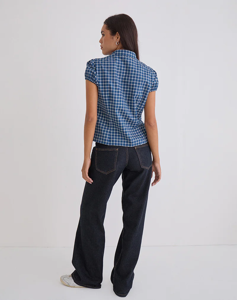 Ulsan Fitted Shirt in Navy Tartan Poplin