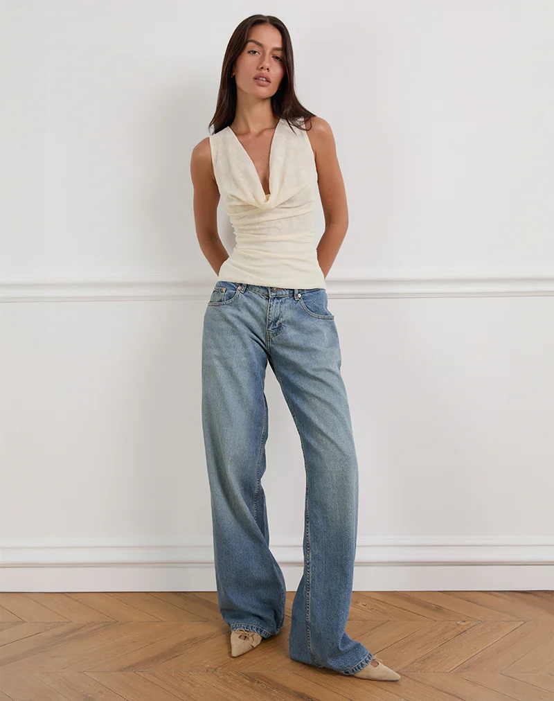 Losa Cowl Neck Top in Floral Flock Cream