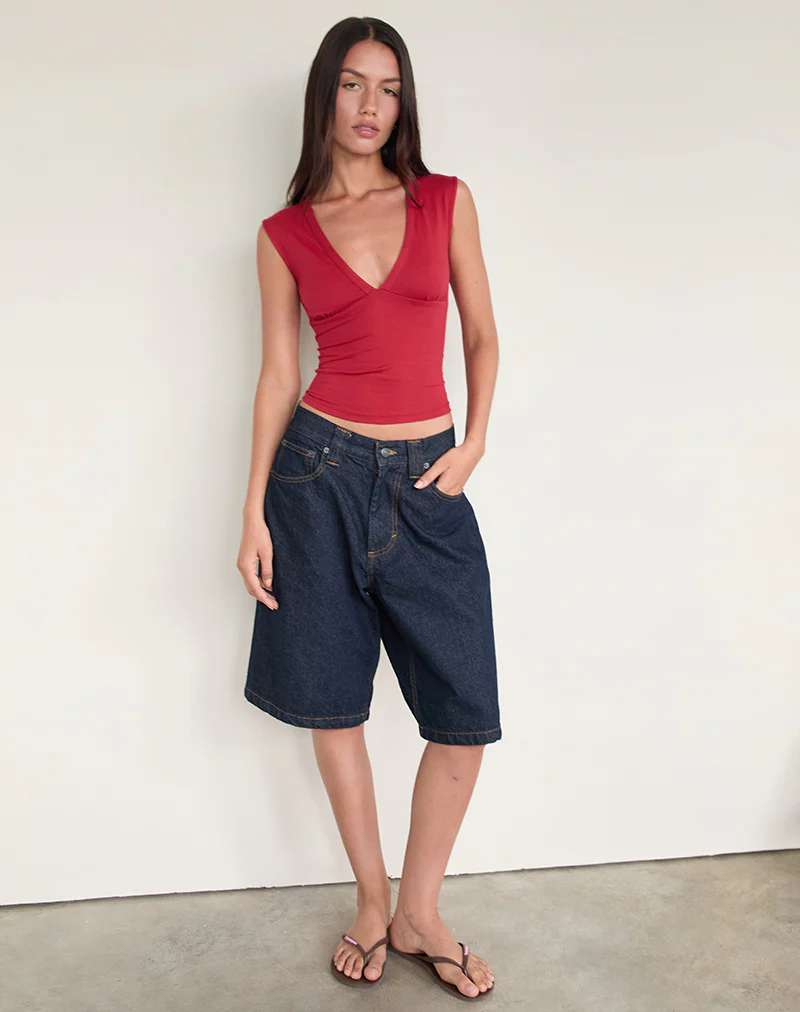 Emberly Plunge Top in Adrenaline Red