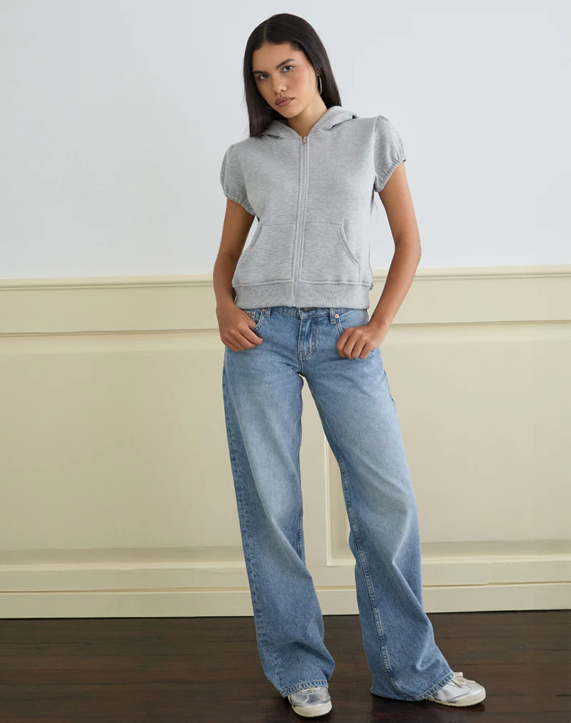 Galia Short Sleeve Zip Hoodie in Grey Marl