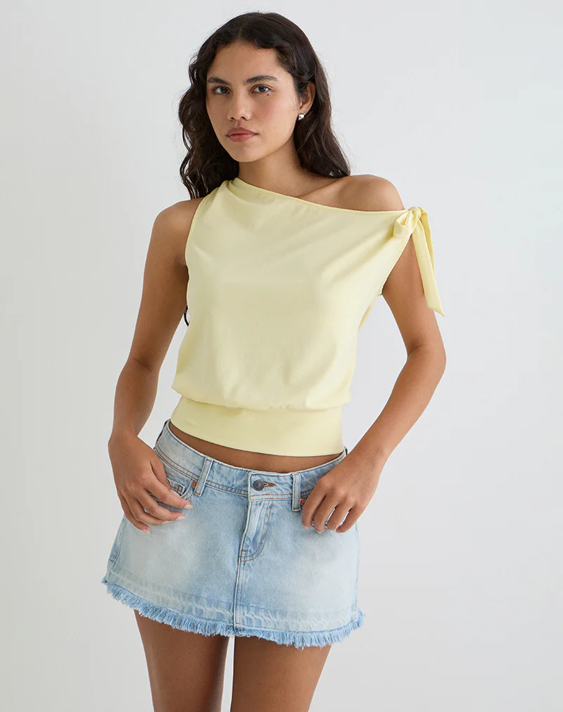 Aleyah Tie Shoulder Tee in Lemon