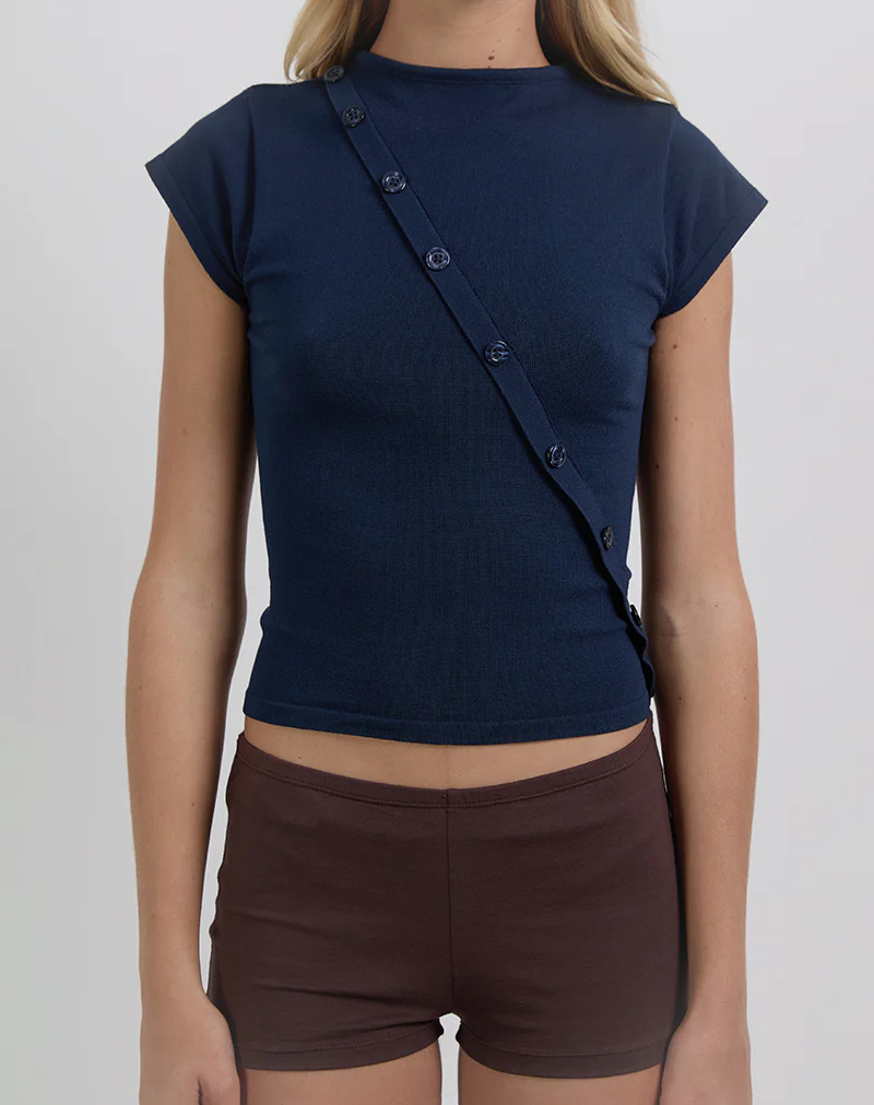Elyra Asymmetric Top in Knit Navy