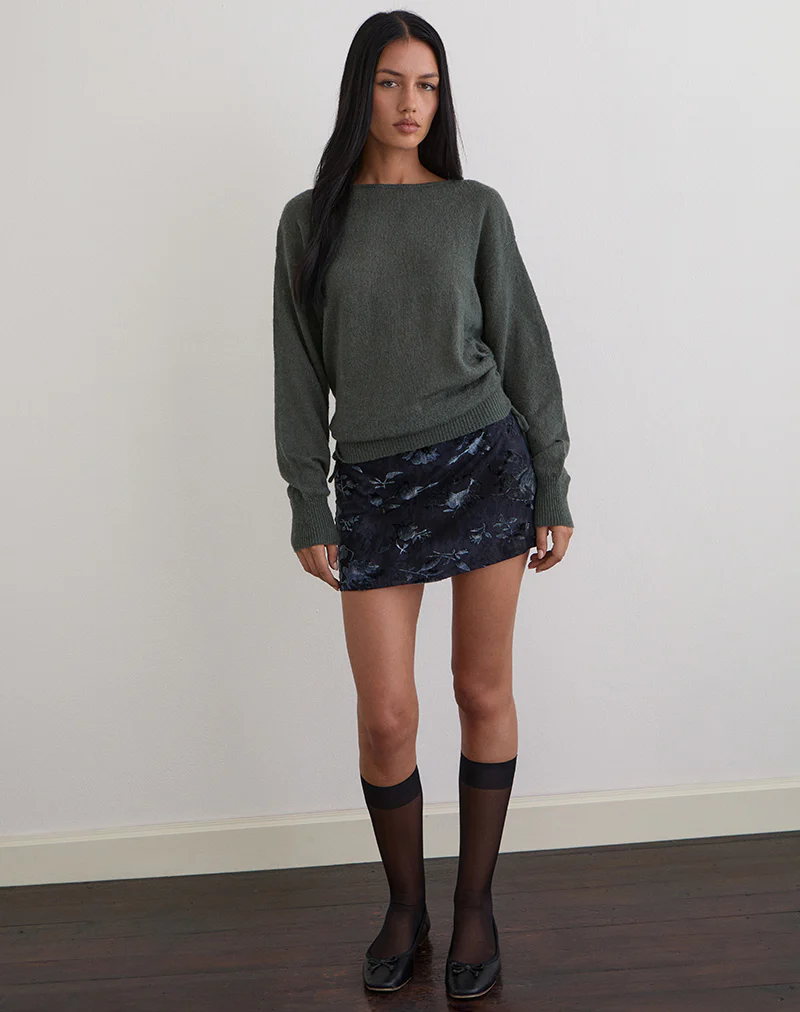 Grisha Long Sleeve Knit Top in Grey Smokey Green