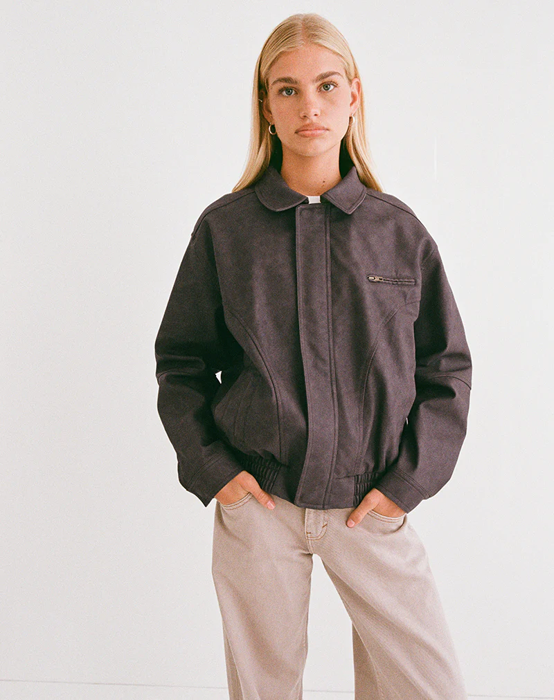 Aviara Cropped Jacket In PU Dark Brown