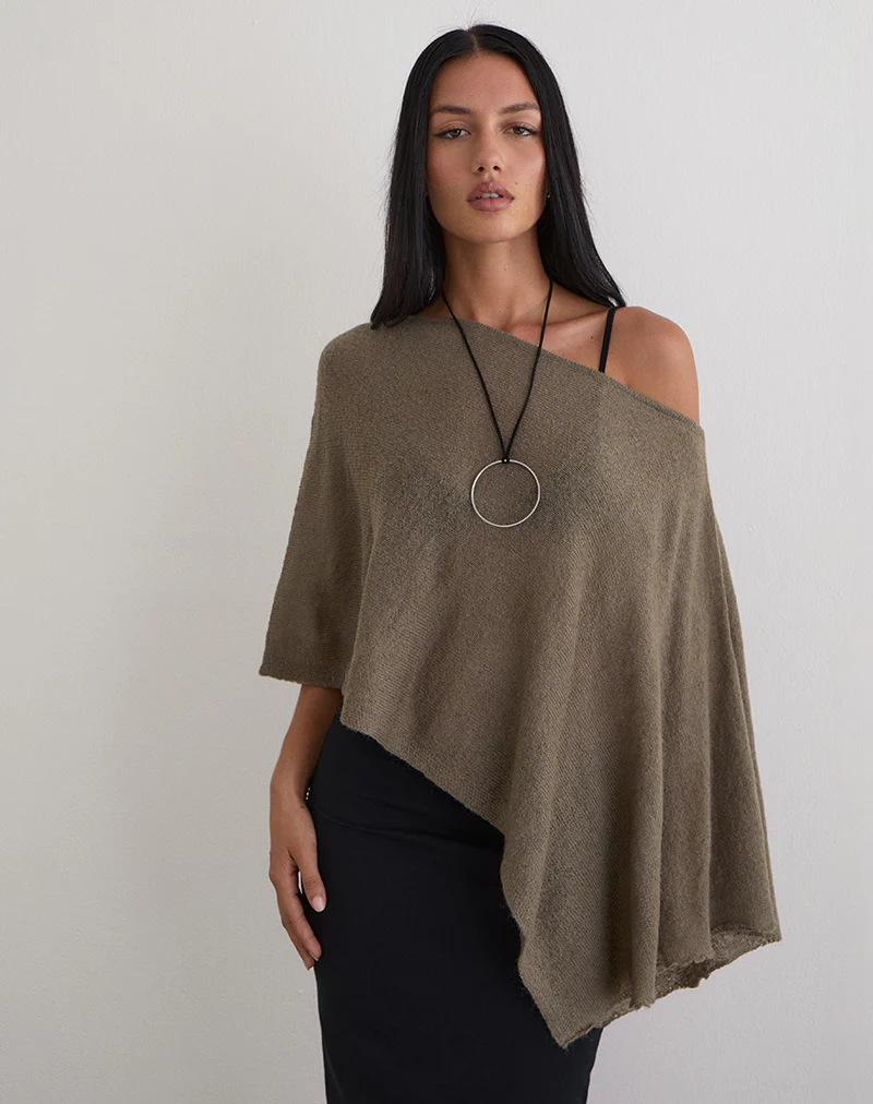 Maliha Poncho in Sheer Knit Taupe
