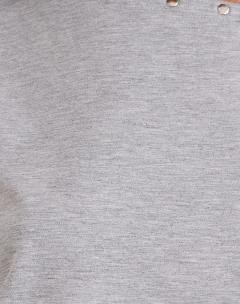 Bizzy Top with Studded Neckline in Grey Marl