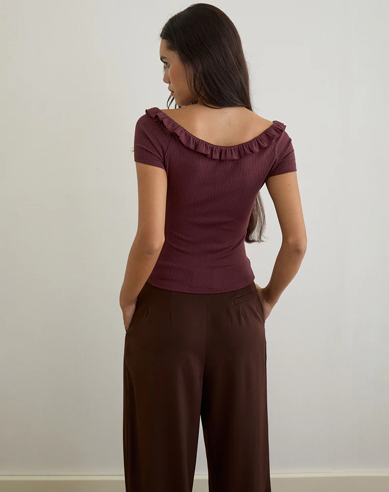 Mitali Top with Ruffle in Pointelle Burgundy