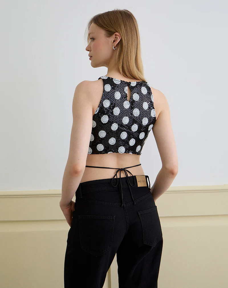 Felicita Top in Polka Sequin Monochrome