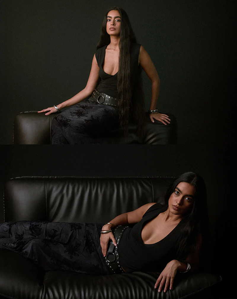 Alfreda Maxi Skirt in Burnout Velvet Grey