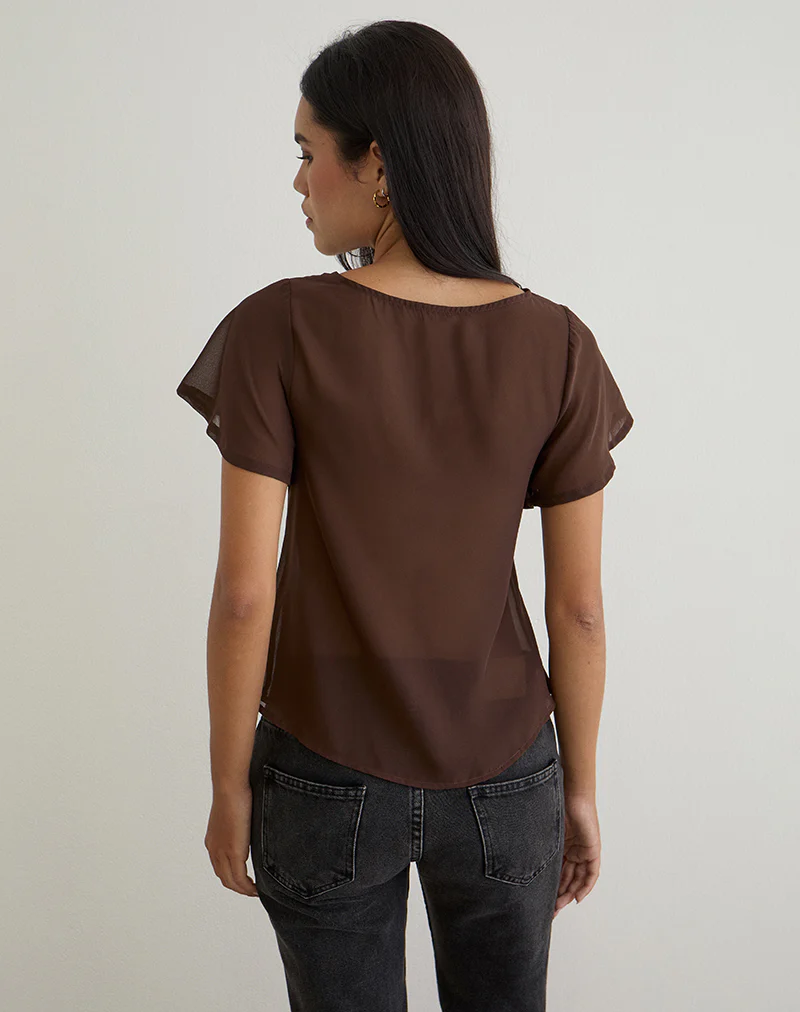 Kota Chiffon Blouse Top in Brown