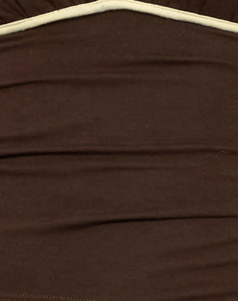 Abeth Halterneck Top in Chocolate Brown with Lemon Piping