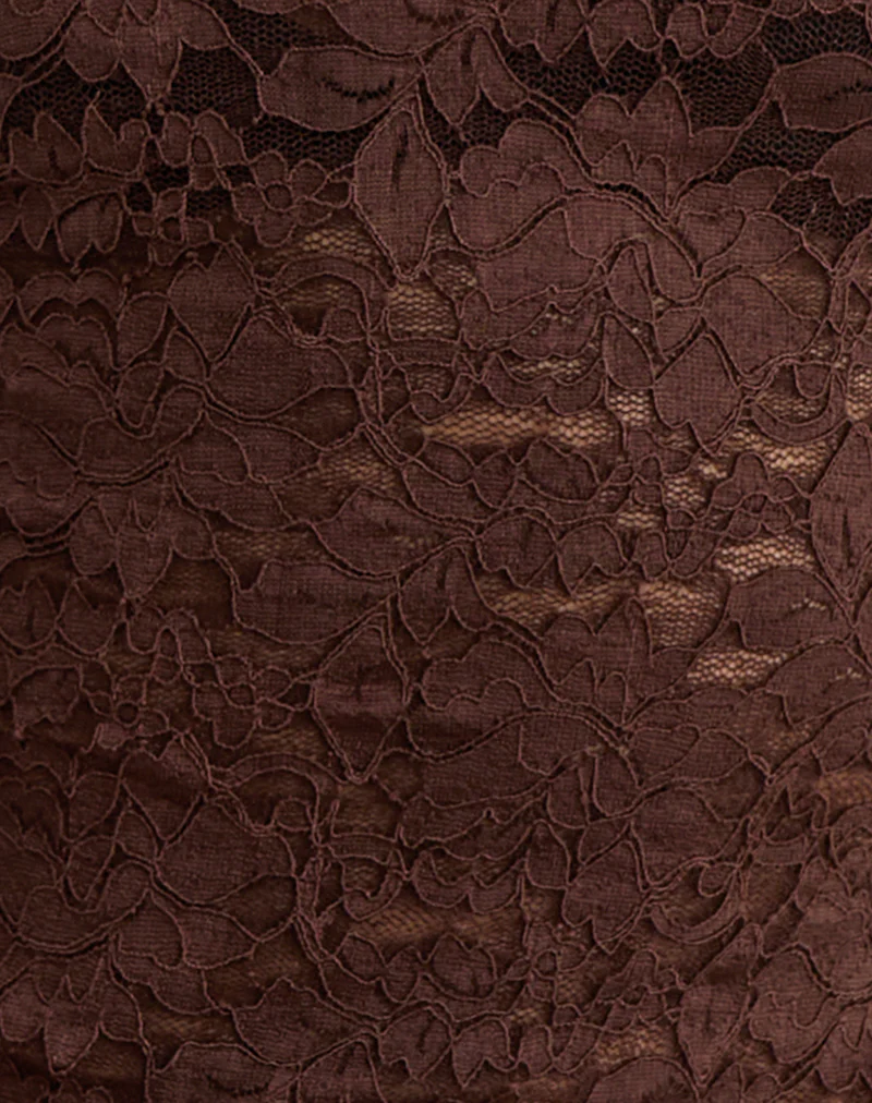 Abon Long Sleeve Top in Lace Brown with Blue Binding