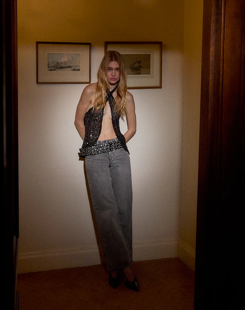 Ruway Unlined Scarf Top in Sequin Black