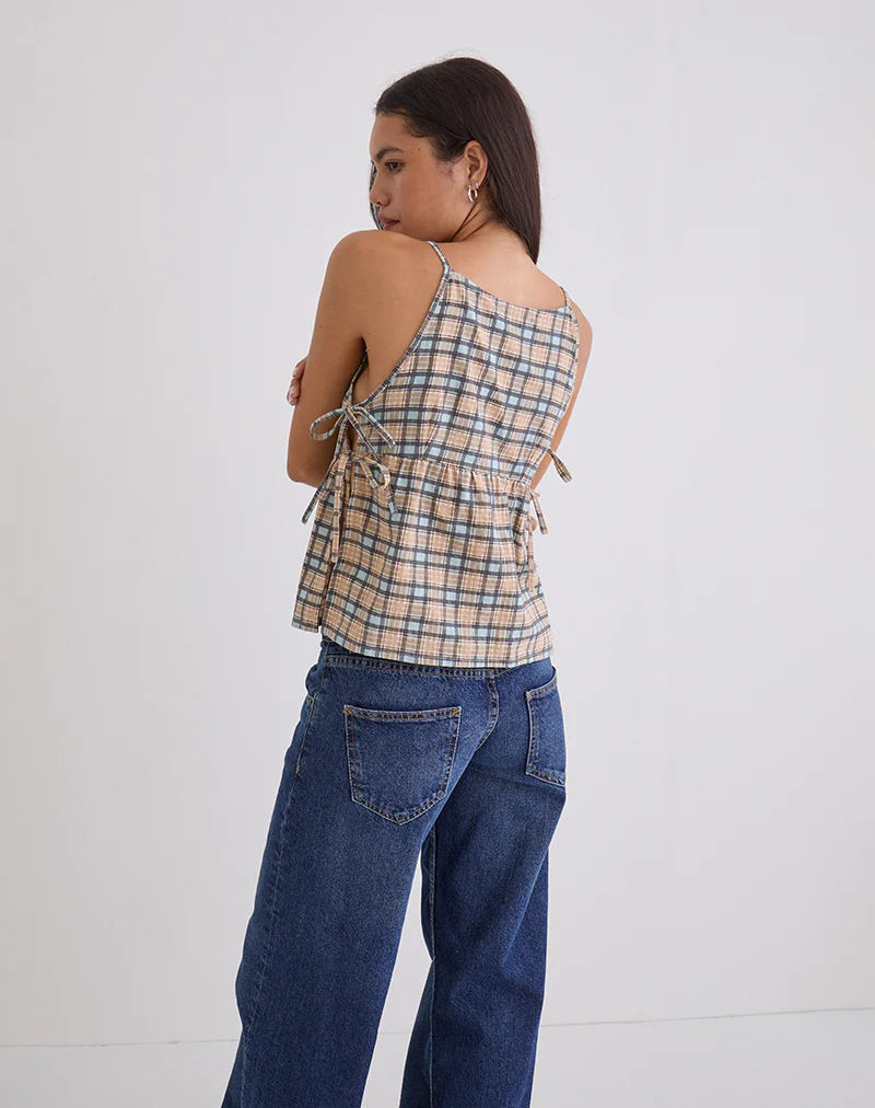 Palsi Loose Sleeveless Top in Pastel Blue Tartan
