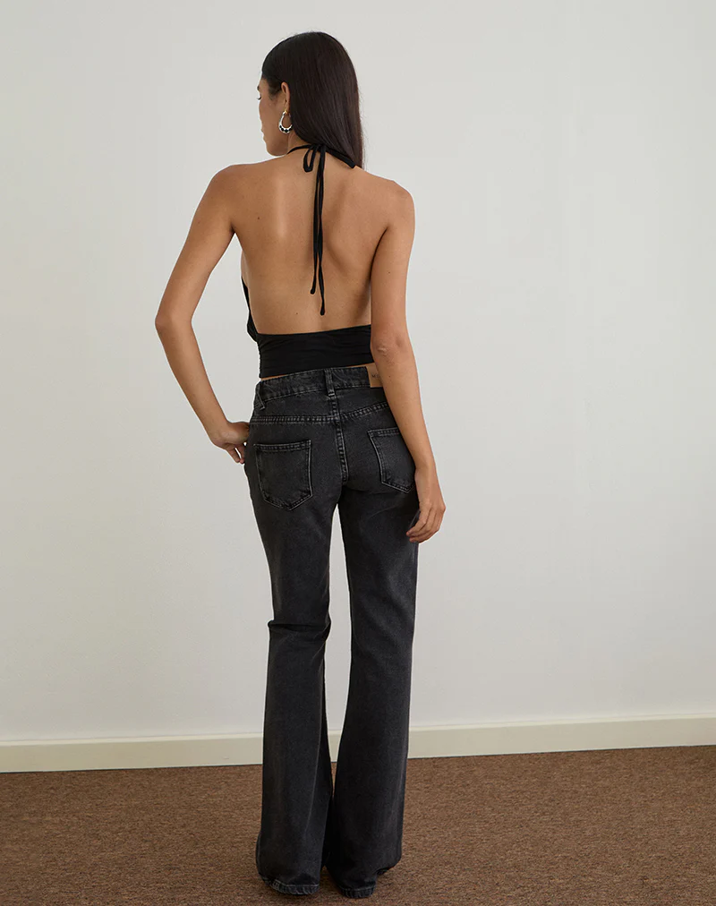 Karise Plunge Top in Cupro Black