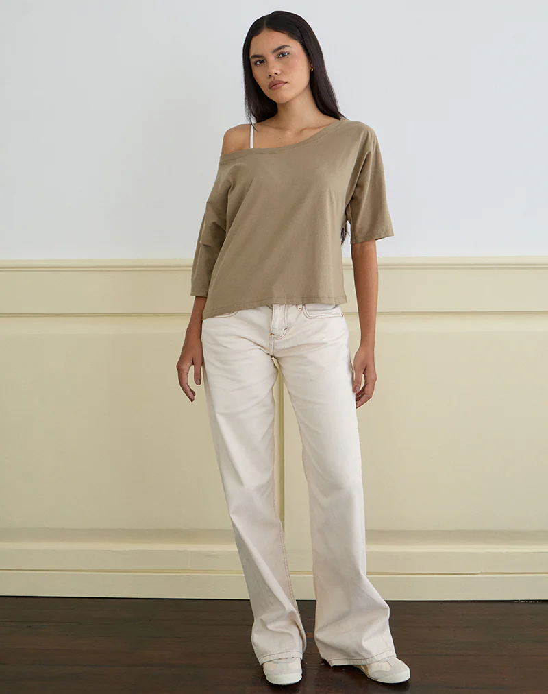 Daimin Off the Shoulder Top in Jersey Khaki