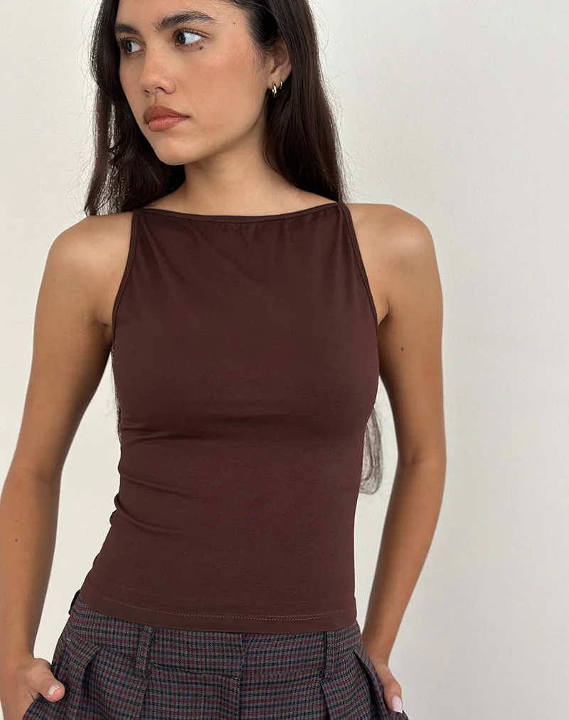 Dudley Vest Top in Jersey Bitter Chocolate