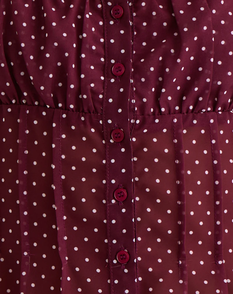 Rolina Blouse in Chiffon Mini Polka Burgundy