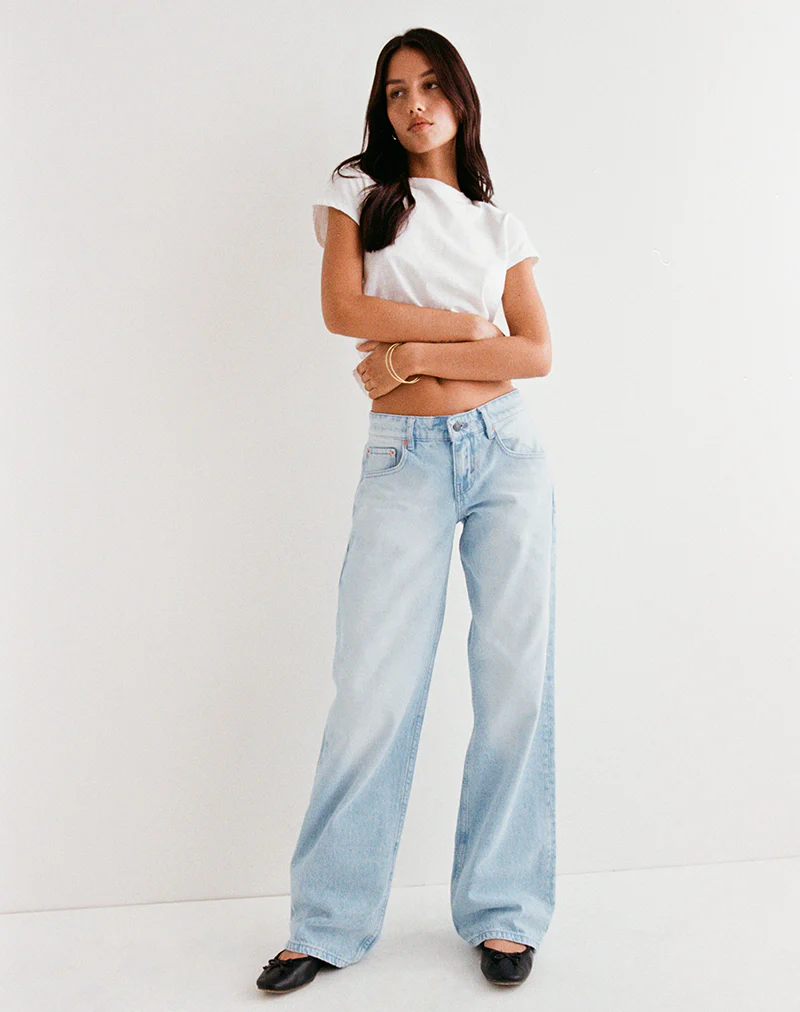 Low Rise Parallel Jeans in Icy Blue