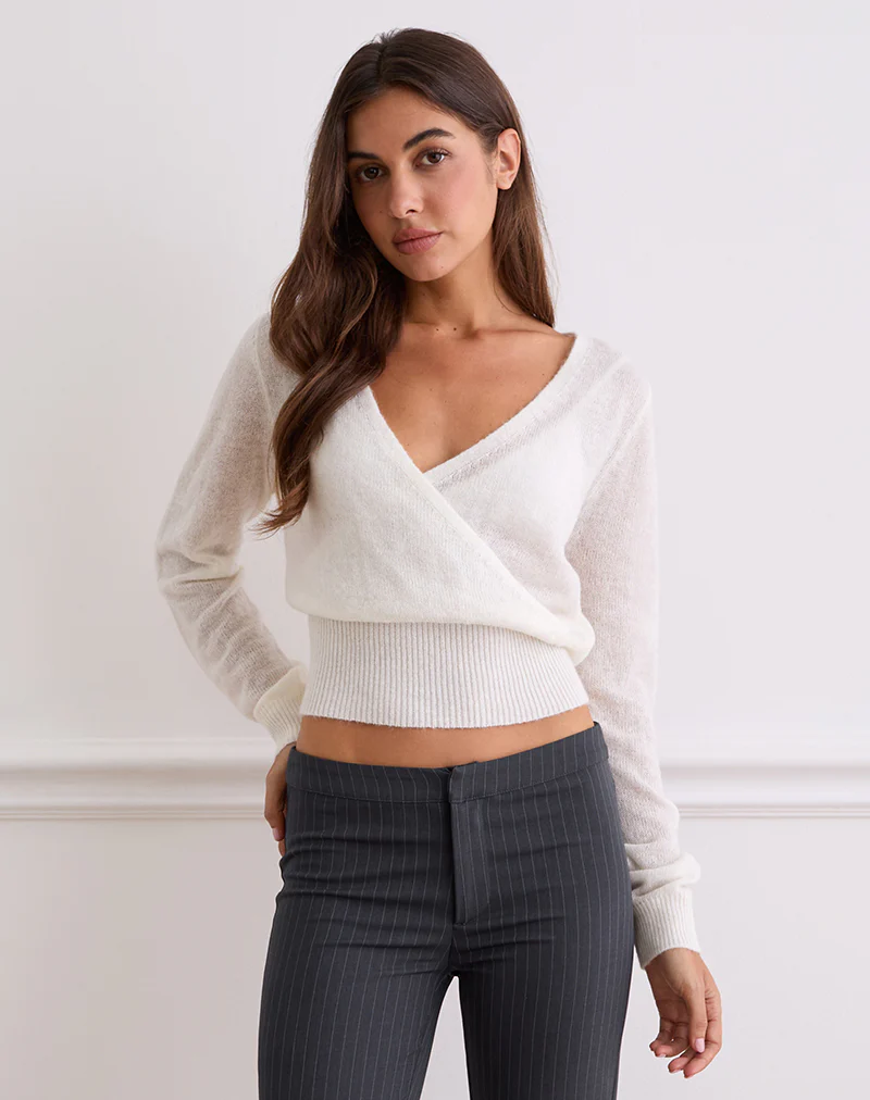 Nilza Wrap Top in Knit Off White