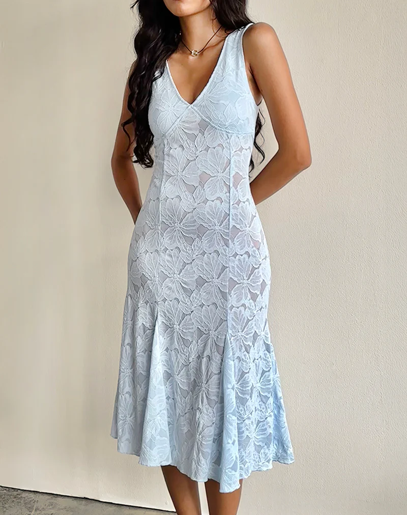 Valea Midi Dress in Zinnia Lace Blue