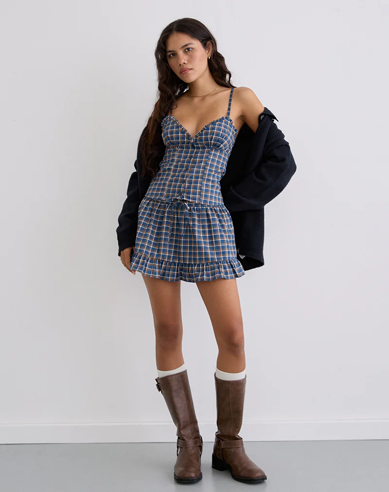 Isamu Top in Medium Tartan Blue