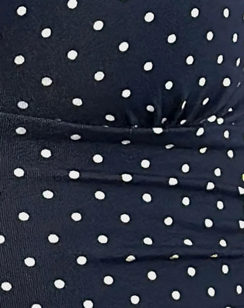 Lycia Plunge Top in Micro Polka Navy
