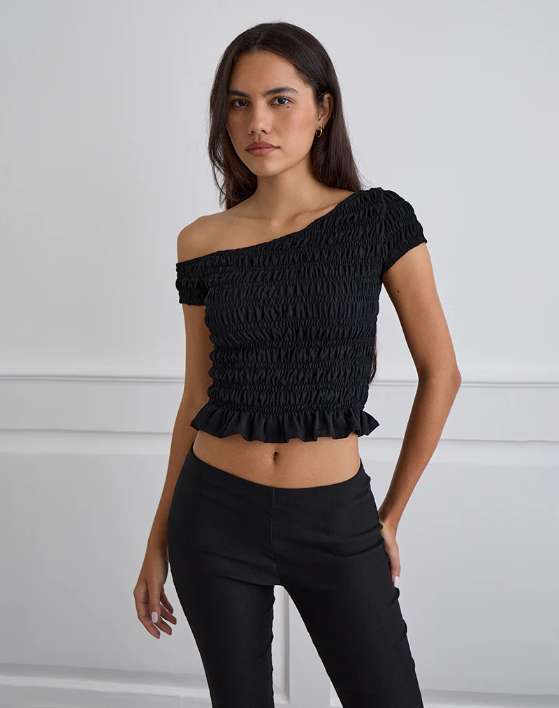 Mirita Shirred Top in Black