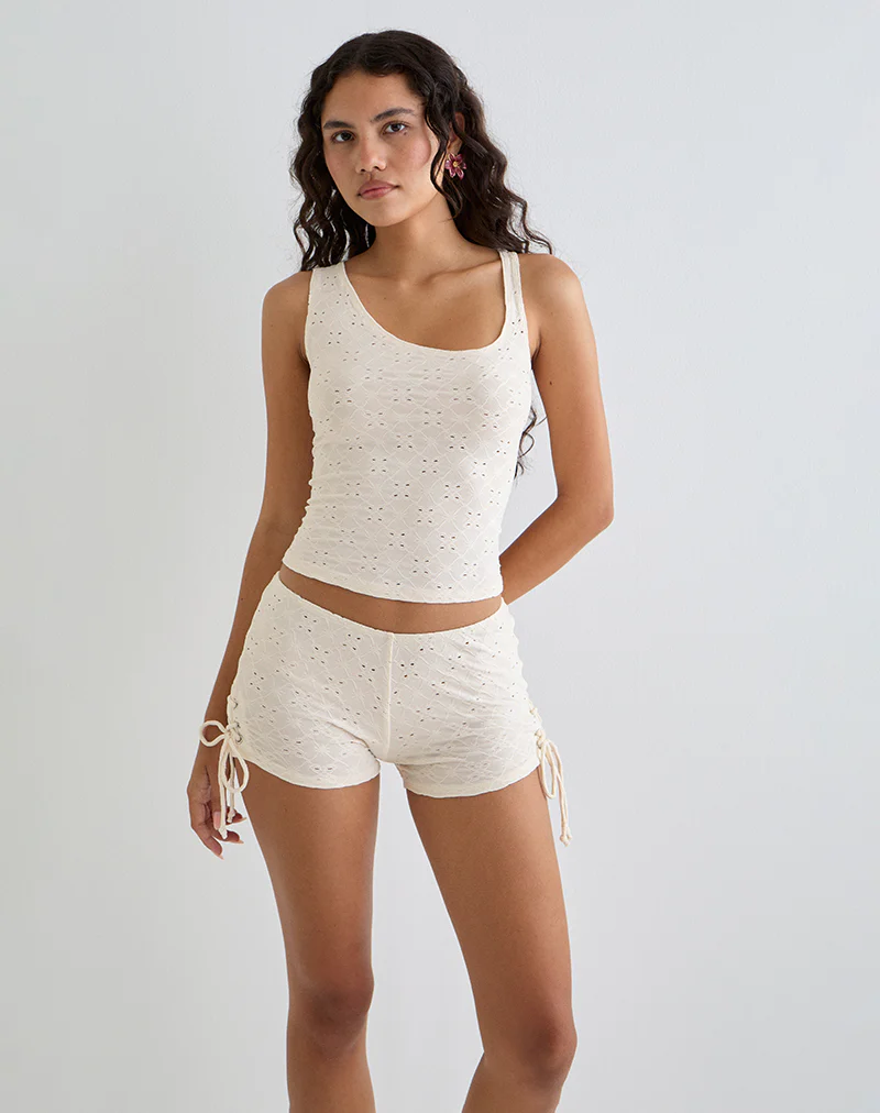 Fukama Sleeveless Top in Stretch Broderie Cream