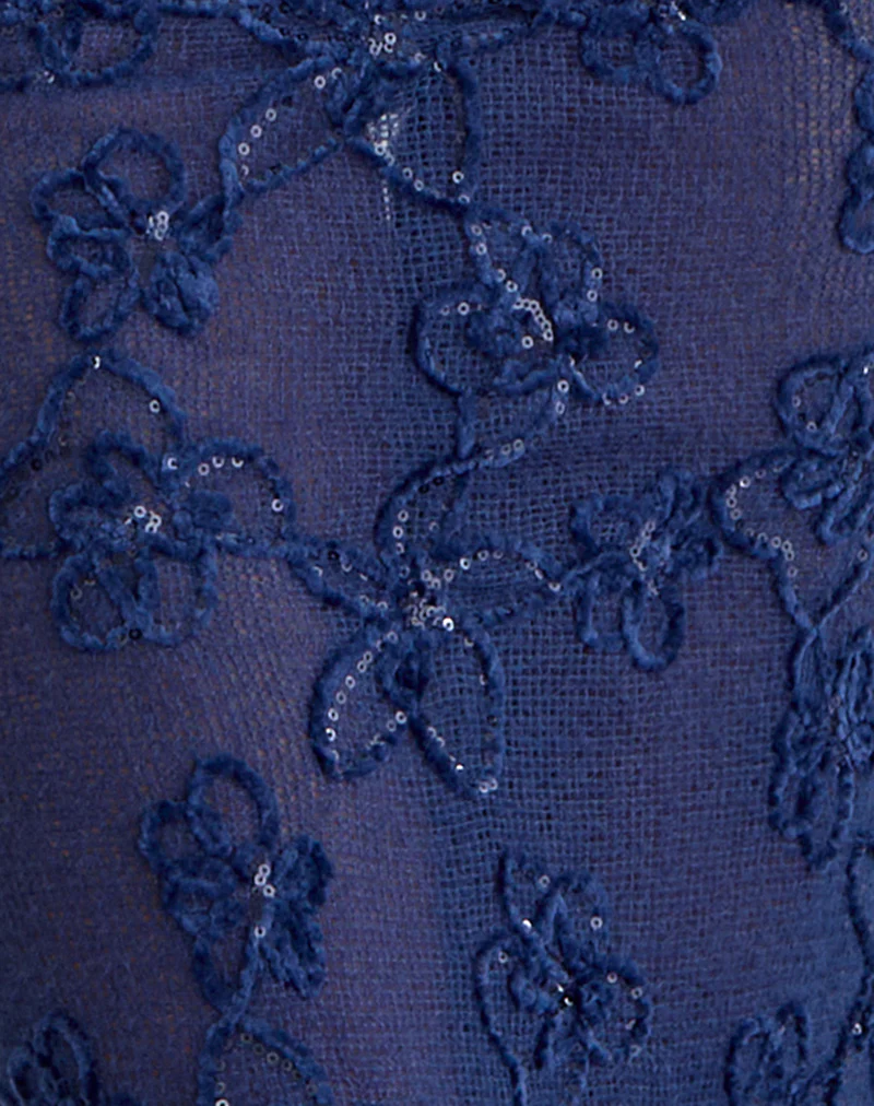 Ruwi Halter Top in Sequin Knit Navy