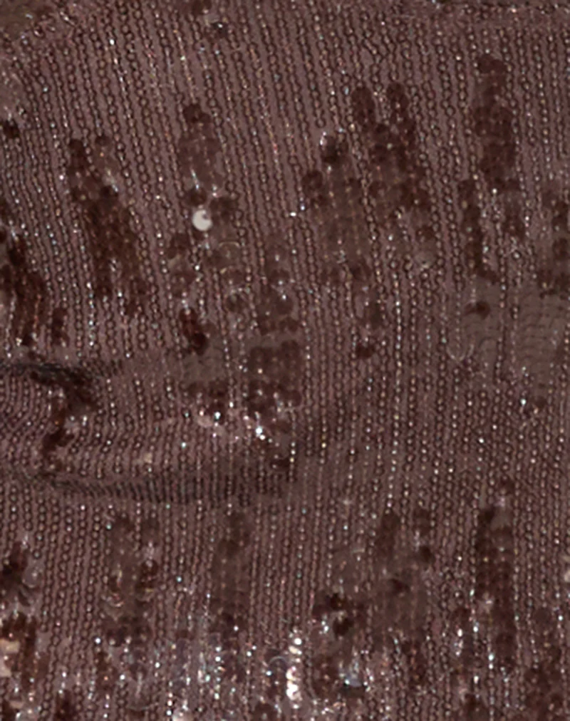 Cosio Halterneck Top in Mixed Sequin Brown