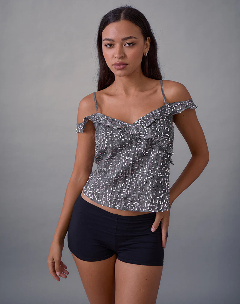 Savira Top in Chiffon Sequin Grey