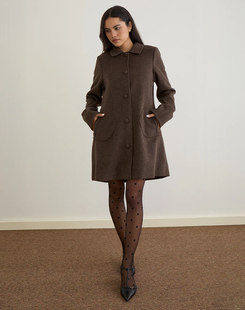 Rakai Pea Coat in Chocolate Wool
