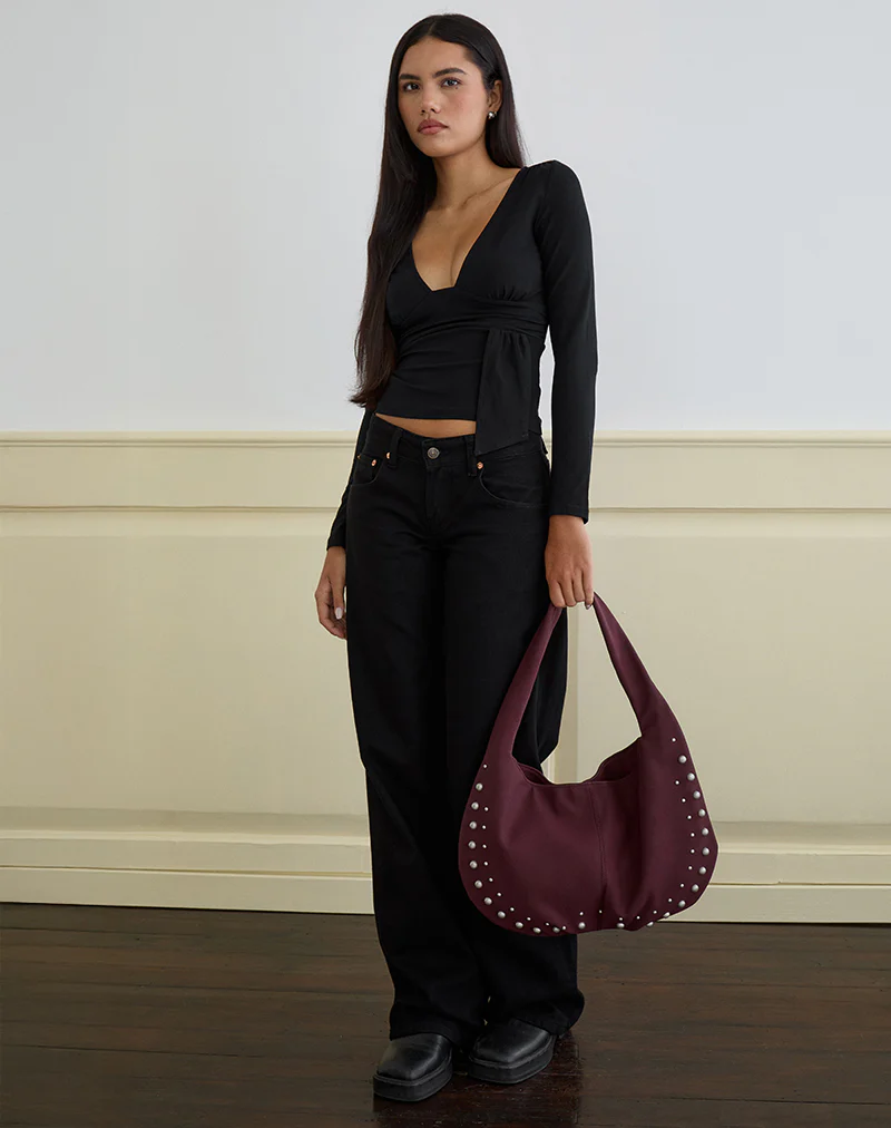 Levard Long Sleeve Top with Drape in Jersey Black