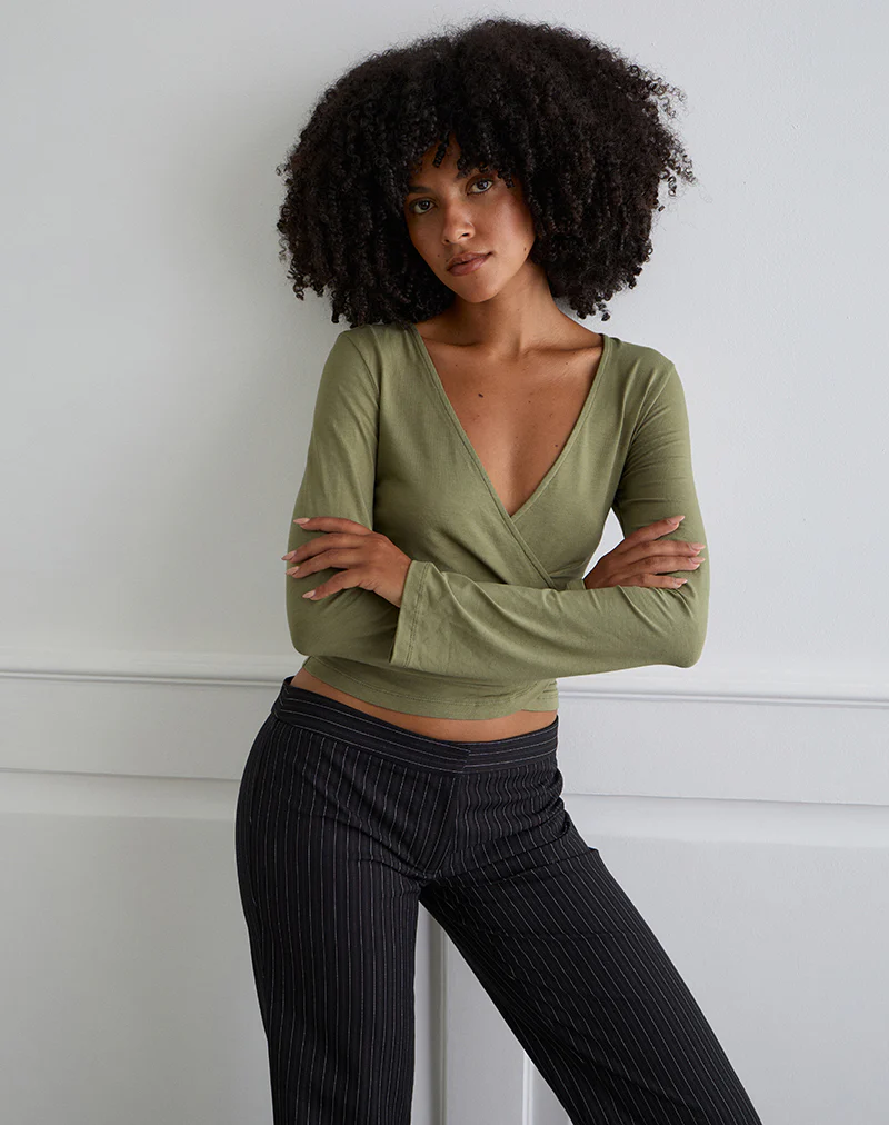 Kien Long Sleeve Wrap Top in Olive
