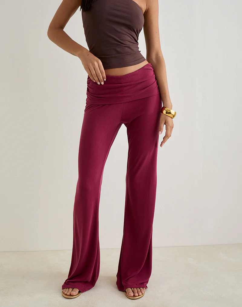 Jacita Low Rise Trousers in Cupro Burgundy