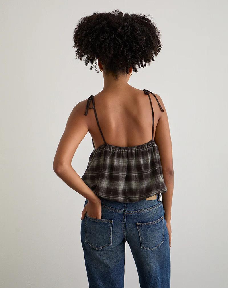Kaoru Triangle Bust Cami Top in Grey Check