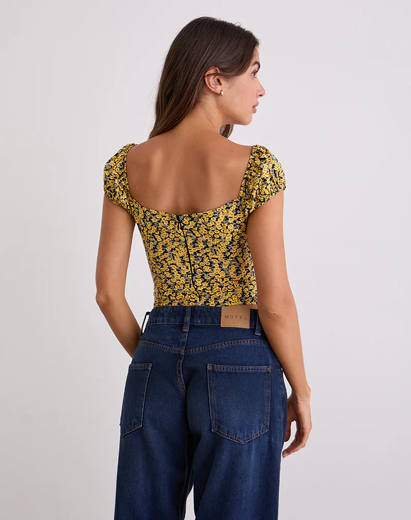 Shizu Cap Sleeve Top in Mini Bloom Yellow
