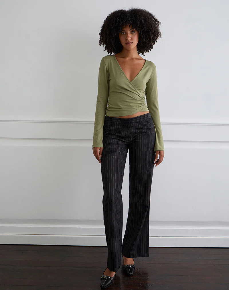 Kien Long Sleeve Wrap Top in Olive