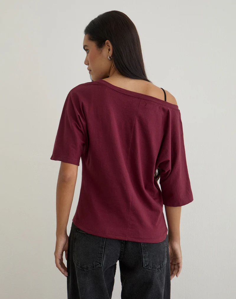 Daimin Off the Shoulder Top in Jersey Maroon