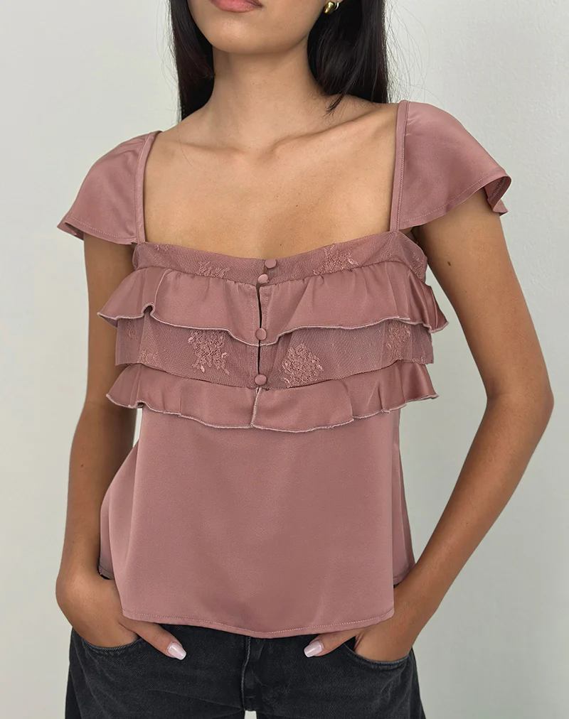 Venaro Double Layer Top in Satin Dusty Pink